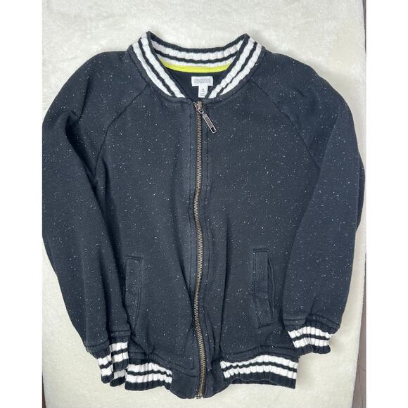 Gymboree Black Marled Fleece Bomber Jacket Boys Medium Kids Outerwear - Picture 1 of 4